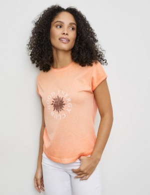 Gerry Weber Short sleeve top with printed lettering T-skjorte Oransje | BCAI3511