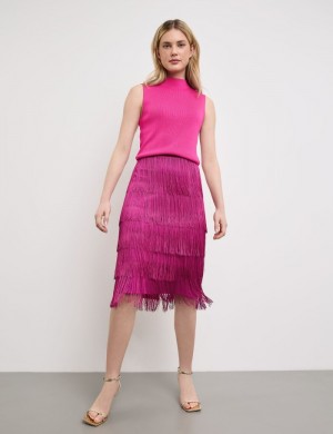 TAIFU Slim-fitting skirt with fringing Skjørt Rosa | AKWD9862