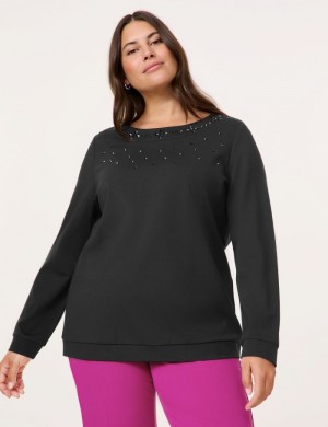 SAMOON Soft sweatshirt with gemstones T-skjorte Svarte | XDBS1038