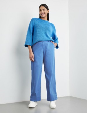 SAMOON Stretch cotton trousers with a wide leg, Carlotta Bukser Blå | CZGA3341