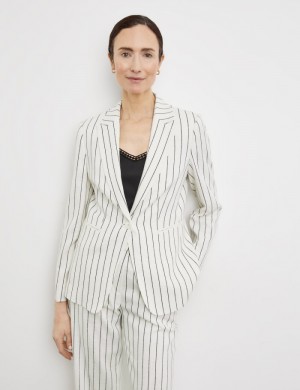 Gerry Weber Striped blazer with linen Blazere Hvite | BBYG2300