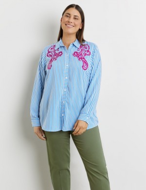 SAMOON Striped blouse with sequin embellishment Bluse Blå | SSBR5023