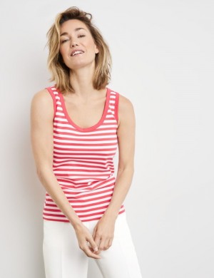 Gerry Weber Striped cotton top T-skjorte Rød | PBNU0688