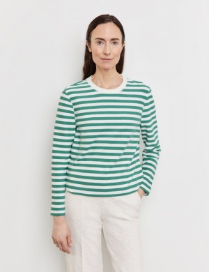 Gerry Weber Striped long sleeve top T-skjorte Grønn | JAKR5042