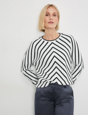 Gerry Weber Striped long sleeve top with batwing sleeves T-skjorte Hvite | VJQS7657