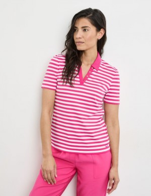 Gerry Weber Striped polo shirt made of sustainable cotton T-skjorte Rosa | JDHB1556