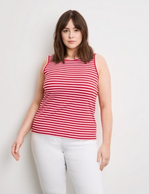 SAMOON Striped top made of textured jersey T-skjorte Rød | BGVX2742