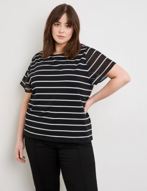 SAMOON Striped top with fabric panelling T-skjorte Svarte | NBZF8828