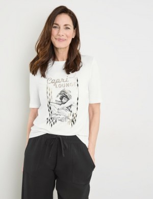 Gerry Weber Sustainable T-shirt with a front print T-skjorte Hvite | TJIP5112