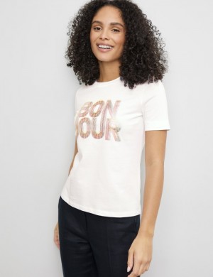 Gerry Weber Sustainable T-shirt with printed lettering T-skjorte Hvite | YCQM3549