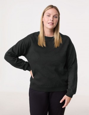 SAMOON Sweatshirt with appliquéd cord T-skjorte Svarte | KKVL4928