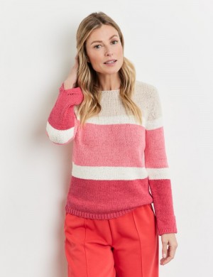 Gerry Weber Textured knit jumper with colour blocking Strikkevarer Rosa | XLQD5285