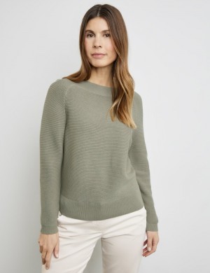 Gerry Weber Textured knit jumper with raglan sleeves Strikkevarer Grønn | OHDP6437