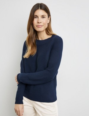 Gerry Weber Textured knit jumper with raglan sleeves Strikkevarer Blå | UVOU5595