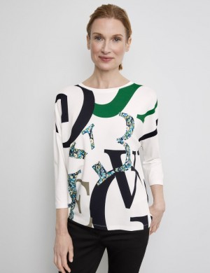 Gerry Weber Top with 3/4-length sleeves and lettering T-skjorte Multicolor | CPPH3499