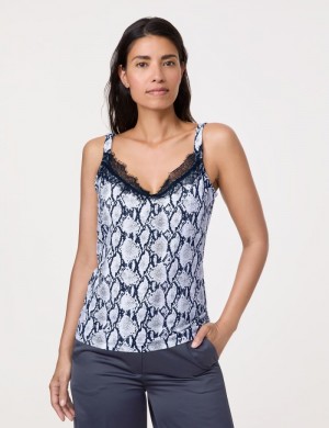 Gerry Weber Top with a lace trim and snakeskin pattern T-skjorte Blå | XCWR9552