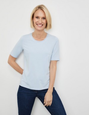 Gerry Weber T-shirt with a decorative neckline trim T-skjorte Blå | BZEG6079