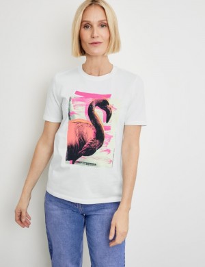 Gerry Weber T-shirt with a flamingo motif T-skjorte Hvite | WCBD8178