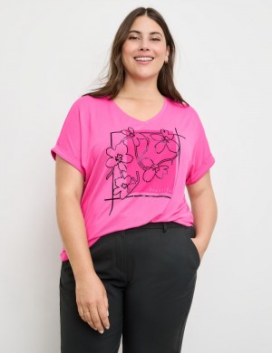 SAMOON T-shirt with a front print T-skjorte Rosa | KNHN3414