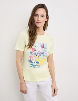 Gerry Weber T-shirt with a front print T-skjorte Gul | LMKO0658