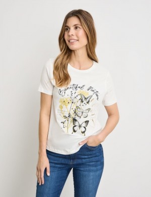 Gerry Weber T-shirt with a positioned front print T-skjorte Hvite | PGPO1321