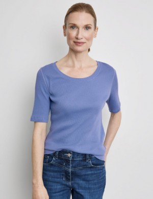 Gerry Weber T-shirt with a ribbed texture T-skjorte Blå | BAVW4870