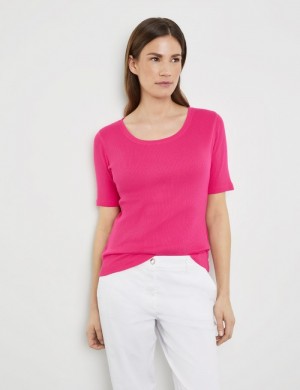 Gerry Weber T-shirt with a ribbed texture T-skjorte Rosa | UUDB2075