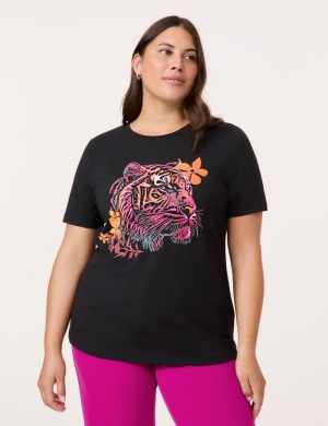 SAMOON T-shirt with a tiger's head T-skjorte Svarte | GSDP3158