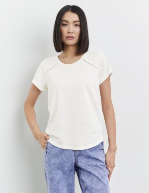 TAIFU T-shirt with crocheted lace details T-skjorte Hvite | YZSZ5206