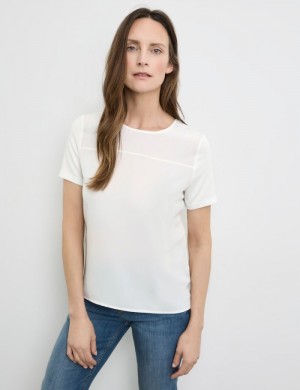 Gerry Weber T-shirt with fabric panelling T-skjorte Hvite | LKAJ5649