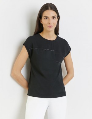 Gerry Weber T-shirt with fabric panelling and decorative gemstones T-skjorte Svarte | FTUL0184