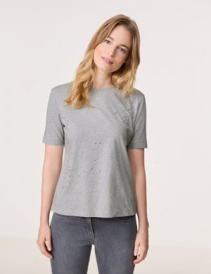 Gerry Weber T-shirt with rhinestone embellishment T-skjorte Grå | KFFN3993