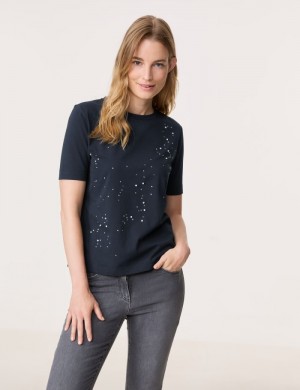 Gerry Weber T-shirt with rhinestone embellishment T-skjorte Blå | ODOD1090