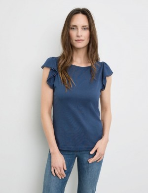 Gerry Weber T-shirt with sleeve flounces T-skjorte Blå | FLUF3030