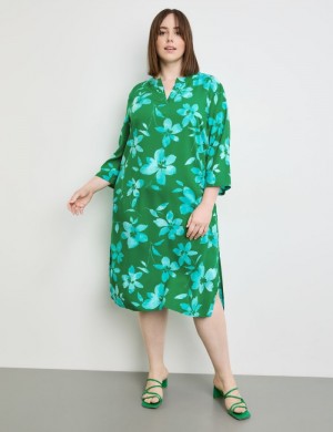 SAMOON Tunic dress with a floral print Kjole Grønn | VOHV7674