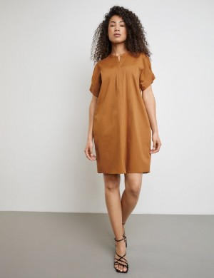 TAIFU Tunic dress with pleated details on the short sleeves Kjole Brune | YGOQ2282