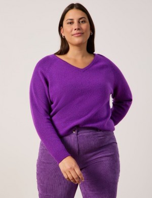 SAMOON Warm basic jumper with a V-neckline Strikkevarer Lilla | EPSX6319