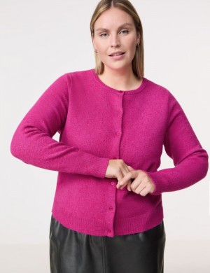 SAMOON Warm cardigan with a button placket Strikkevarer Rosa | SLTA1711