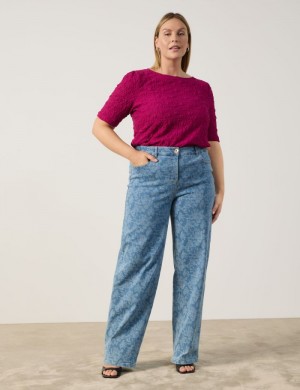 SAMOON Wide jeans with a lace print, Carlotta Bukser Blå | ITTC9817