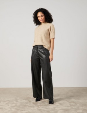 Gerry Weber Wide-leg faux leather trousers Bukser Svarte | XQCO7843