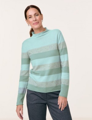 Gerry Weber Wool jumper with block stripes Strikkevarer Grønn | OTCW2726