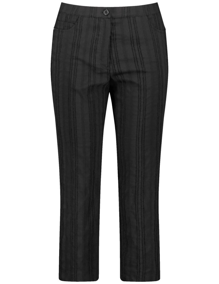 SAMOON 3/4-length stretch trousers with a striped texture, Betty Bukser Svarte | UWZK8183