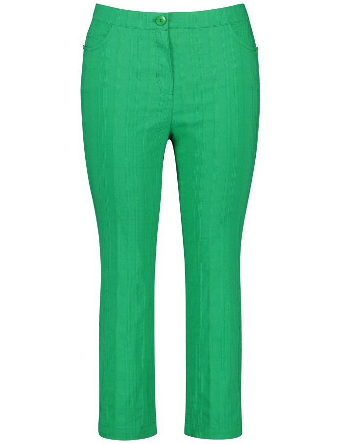 SAMOON 3/4-length stretch trousers with a striped texture, Betty Bukser Grønn | HPJK8078