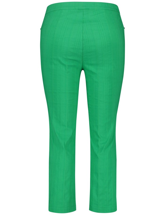 SAMOON 3/4-length stretch trousers with a striped texture, Betty Bukser Grønn | HPJK8078