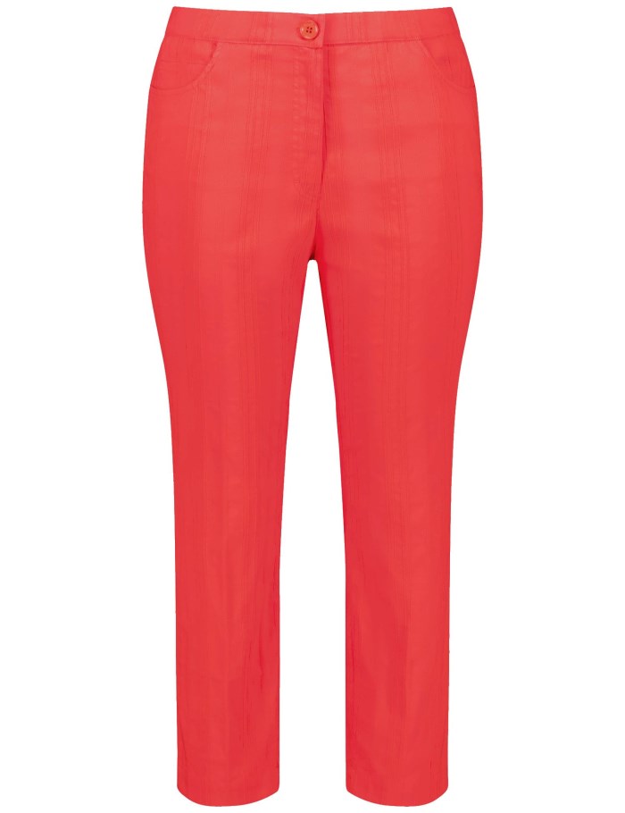 SAMOON 3/4-length stretch trousers with a striped texture, Betty Bukser Rød | NFSA9592