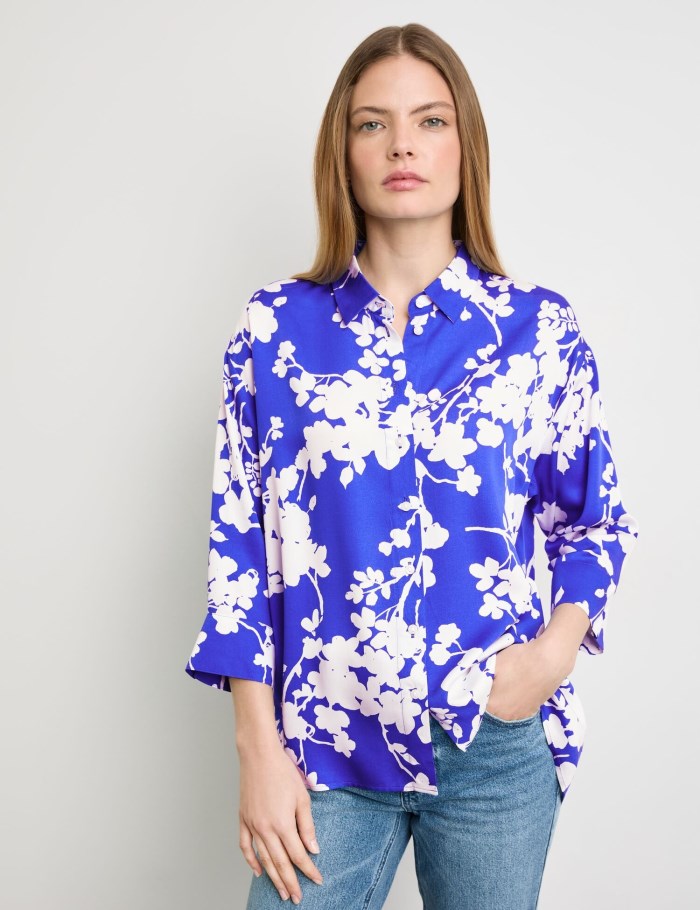 TAIFU 3/4-sleeve blouse with a floral print Bluse Blå | DHXL2200