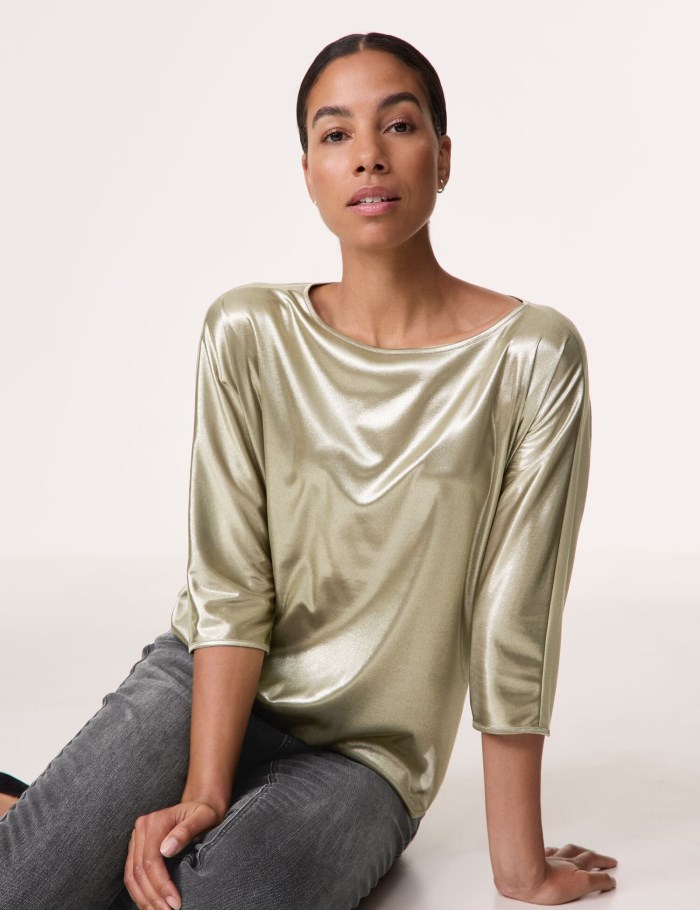 TAIFU 3/4-sleeve top in a metallic look T-skjorte Grønn | PAVE8092