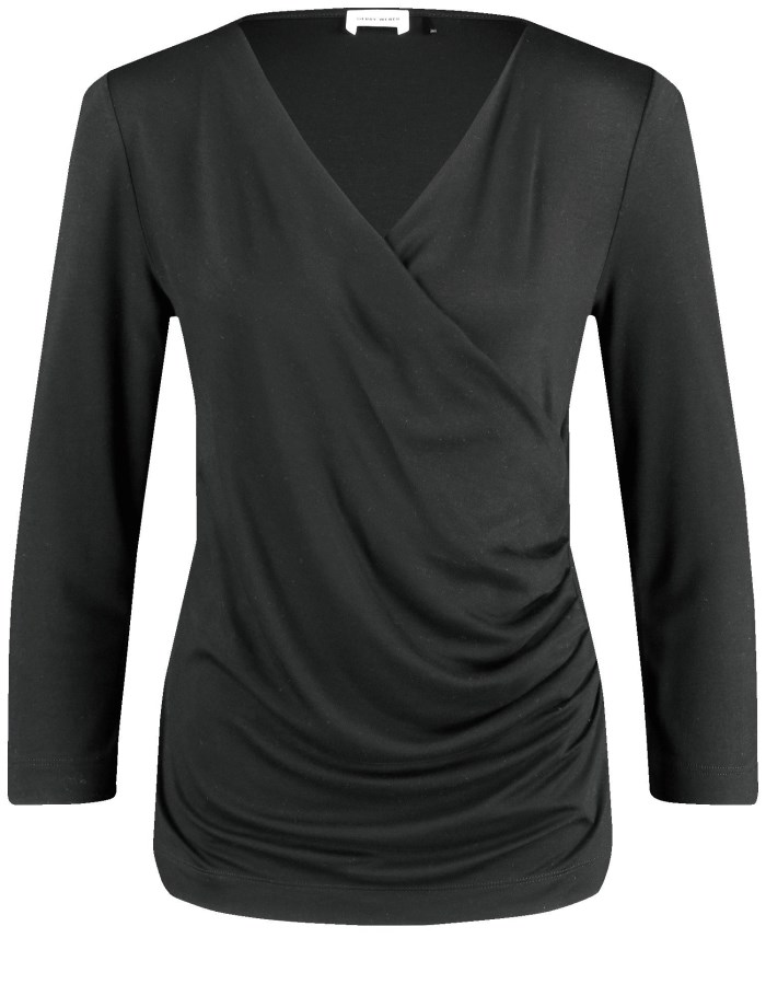 Gerry Weber 3/4-sleeve top in a wrap-over look T-skjorte Svarte | MZZF1023