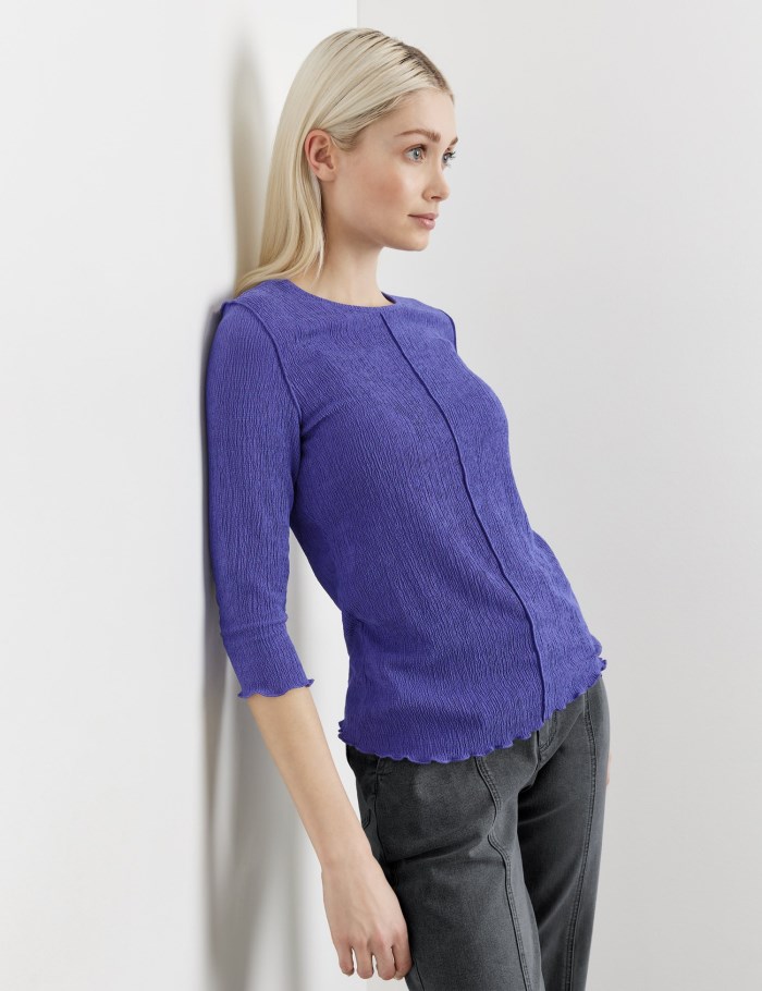 TAIFU 3/4-sleeve top in textured jersey T-skjorte Lilla | BXHR6071