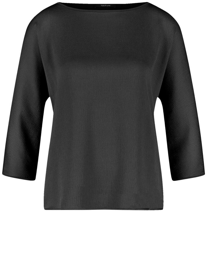 TAIFU 3/4-sleeve top with a fine crinkled front T-skjorte Svarte | EAFH1284